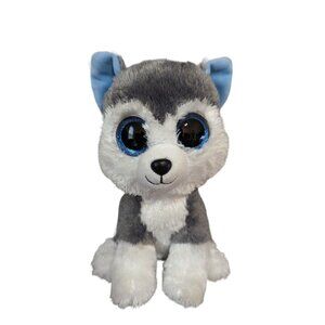 Ty Beanie Boos Slush Husky Dog Plush Grey White Blue Glitter‎ Eyes Medium 9 inch